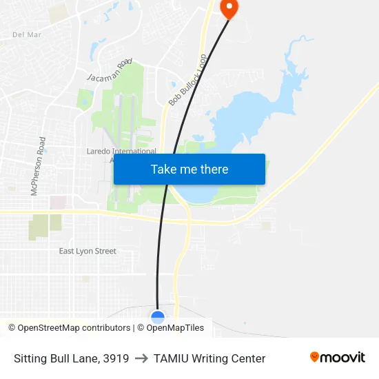 Sitting Bull Lane, 3919 to TAMIU Writing Center map