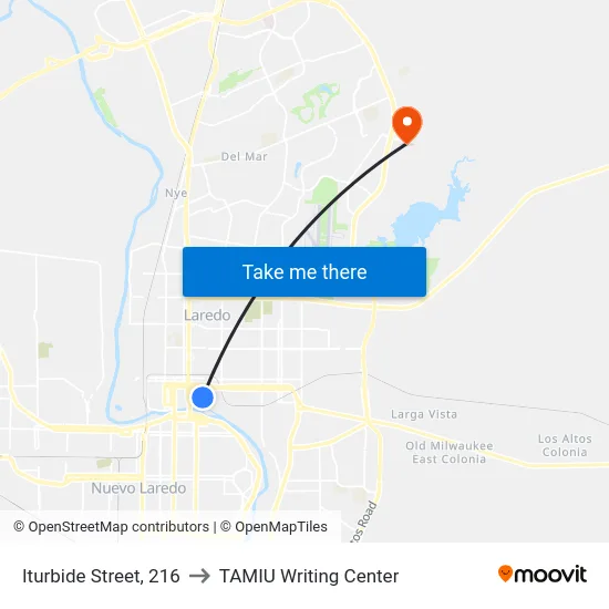 Iturbide Street, 216 to TAMIU Writing Center map