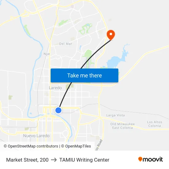 Market Street, 200 to TAMIU Writing Center map
