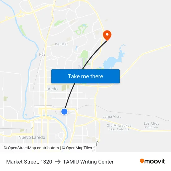 Market Street, 1320 to TAMIU Writing Center map