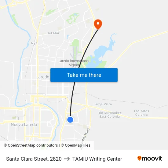 Santa Clara Street, 2820 to TAMIU Writing Center map