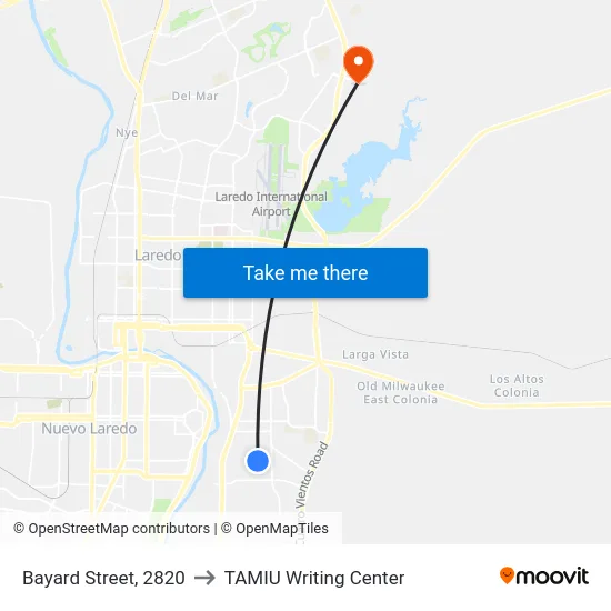Bayard Street, 2820 to TAMIU Writing Center map