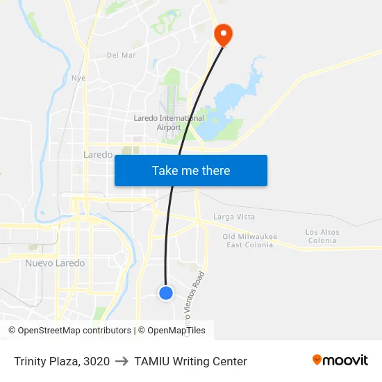 Trinity Plaza, 3020 to TAMIU Writing Center map