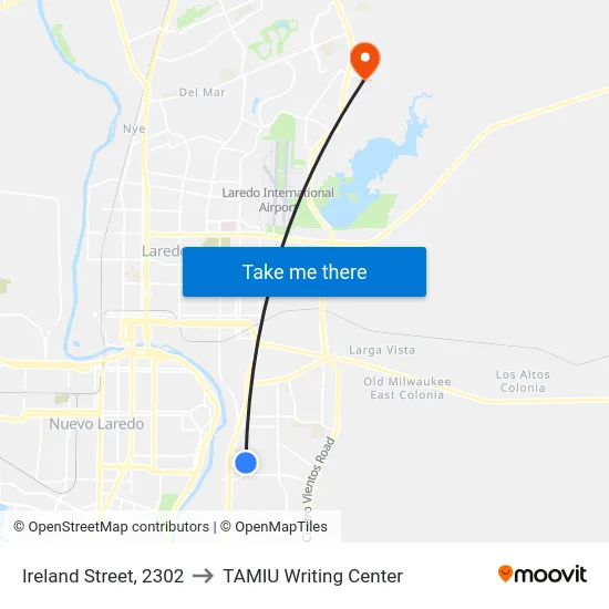 Ireland Street, 2302 to TAMIU Writing Center map
