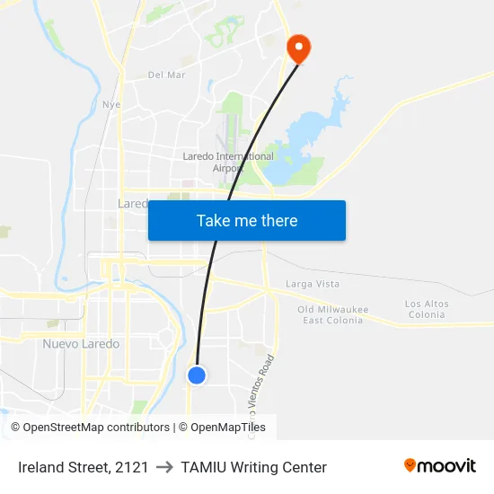 Ireland Street, 2121 to TAMIU Writing Center map