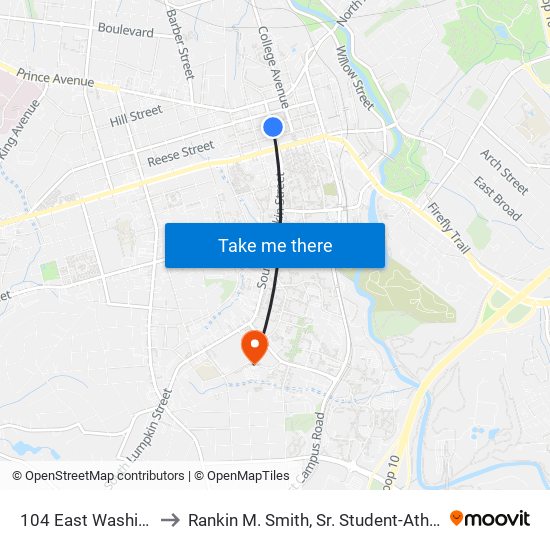 104 East Washington Street to Rankin M. Smith, Sr. Student-Athlete Academic Center map