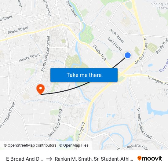 E Broad And Dublin St Ob to Rankin M. Smith, Sr. Student-Athlete Academic Center map