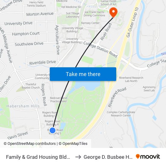 Family & Grad Housing Bldg S to George D. Busbee Hall map