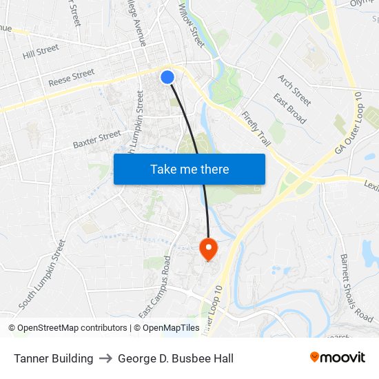 Tanner Building to George D. Busbee Hall map