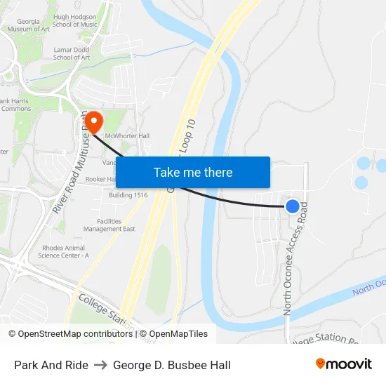 Park And Ride to George D. Busbee Hall map