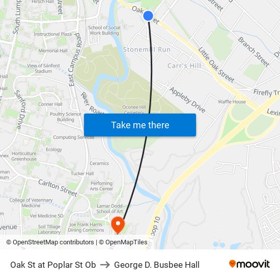 Oak St at Poplar St Ob to George D. Busbee Hall map