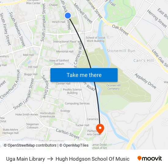 Uga Main Library to Hugh Hodgson School Of Music map