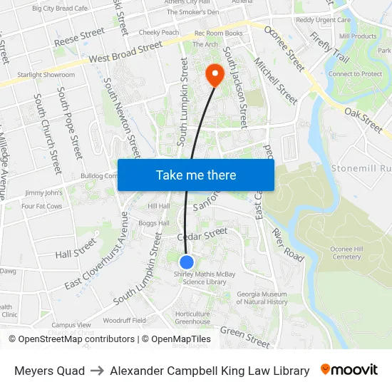 Meyers Quad to Alexander Campbell King Law Library map