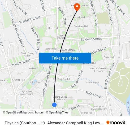 Physics (Southbound) to Alexander Campbell King Law Library map