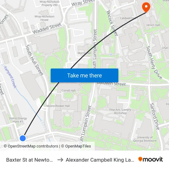 Baxter St at Newton St Ob to Alexander Campbell King Law Library map