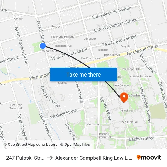 247 Pulaski Street to Alexander Campbell King Law Library map