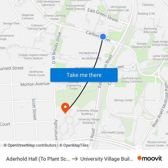 Aderhold Hall (To Plant Science) to University Village Building B map