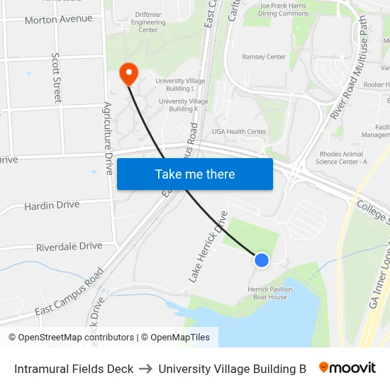 Intramural Fields Deck to University Village Building B map