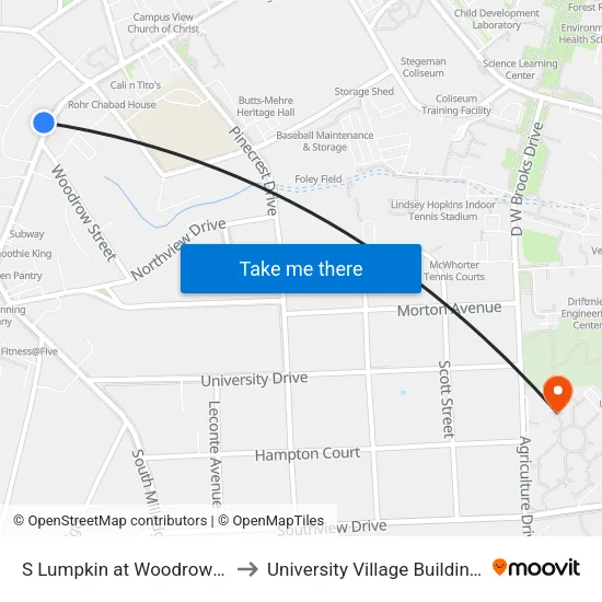 S Lumpkin at Woodrow Ob to University Village Building B map