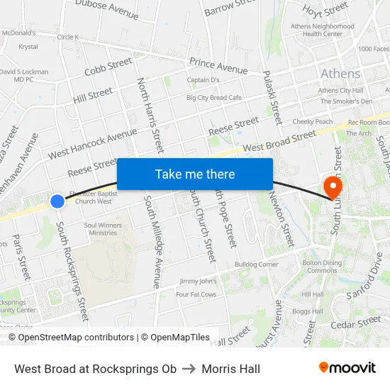West Broad at Rocksprings Ob to Morris Hall map