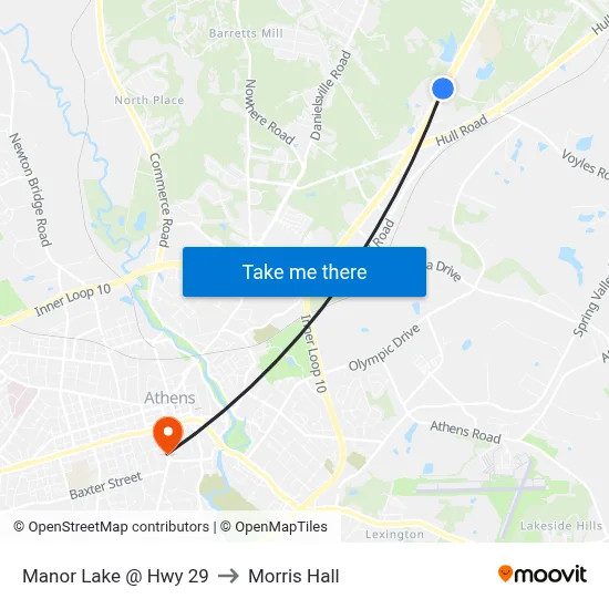 Manor Lake @ Hwy 29 to Morris Hall map