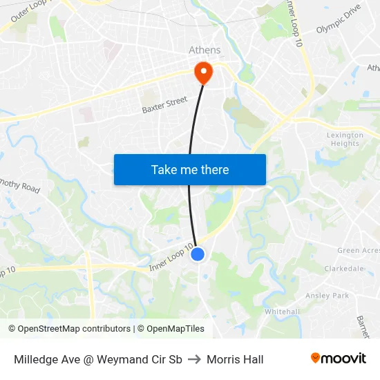 Milledge Ave @ Weymand Cir Sb to Morris Hall map