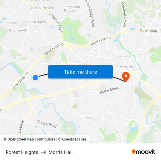 Forest Heights to Morris Hall map