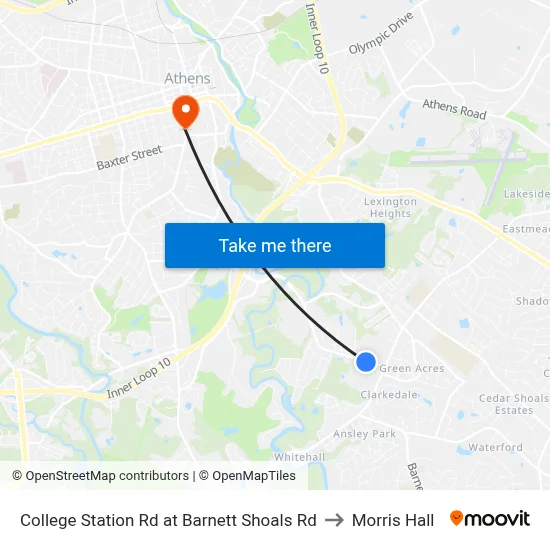 College Station Rd at Barnett Shoals Rd to Morris Hall map