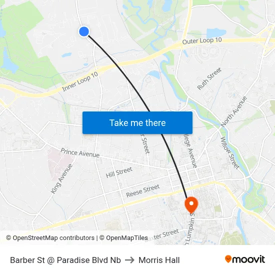 Barber St @ Paradise Blvd Nb to Morris Hall map