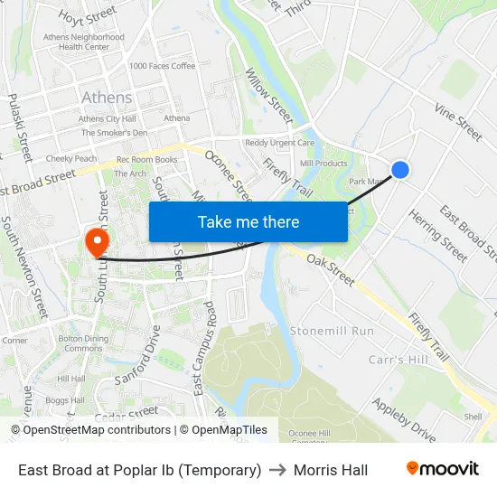 East Broad at Poplar Ib (Temporary) to Morris Hall map