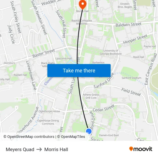 Meyers Quad to Morris Hall map