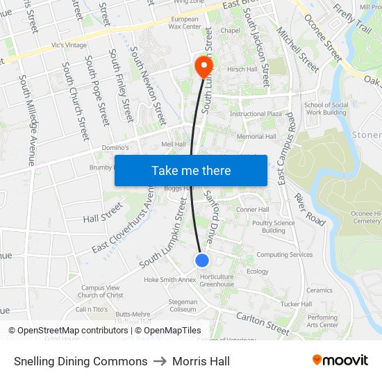 Snelling Dining Commons to Morris Hall map