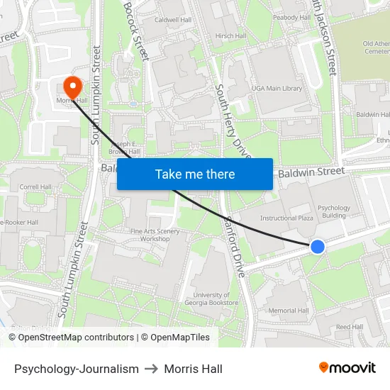 Psychology-Journalism to Morris Hall map