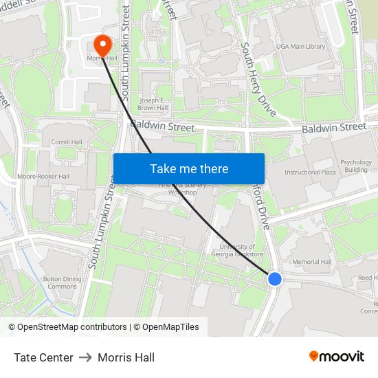 Tate Center to Morris Hall map