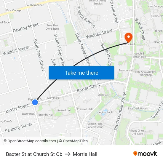 Baxter St at Church St Ob to Morris Hall map