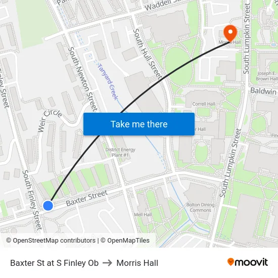 Baxter St at S Finley Ob to Morris Hall map