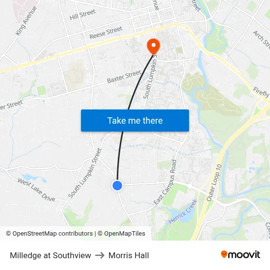 Milledge at Southview to Morris Hall map