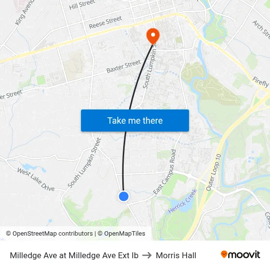 Milledge Ave at Milledge Ave Ext Ib to Morris Hall map
