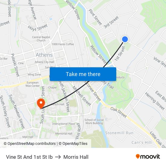 Vine St And 1st St Ib to Morris Hall map