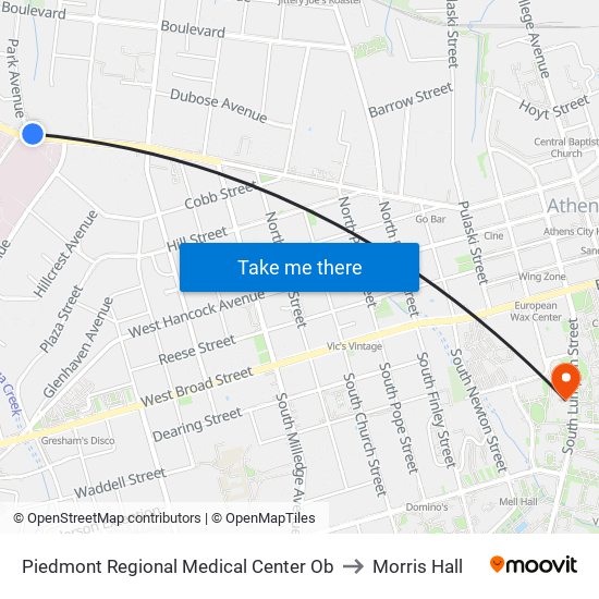 Piedmont Regional Medical Center Ob to Morris Hall map