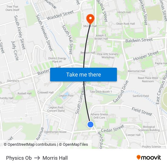 Physics Ob to Morris Hall map