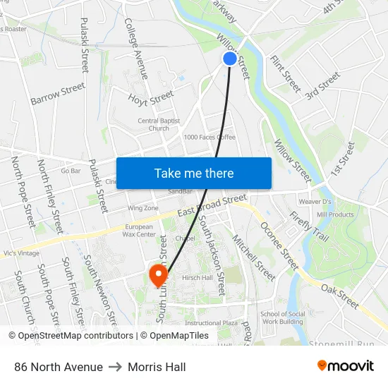 86 North Avenue to Morris Hall map