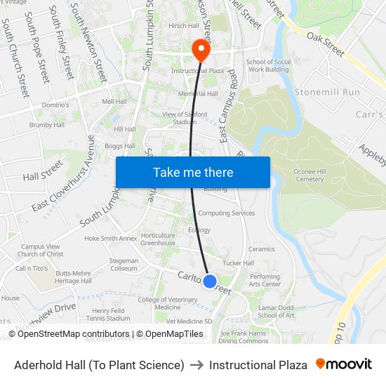 Aderhold Hall (To Plant Science) to Instructional Plaza map