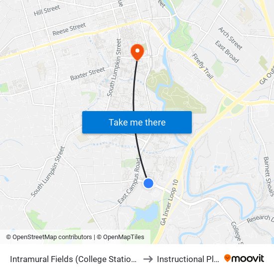 Intramural Fields (College Station Rd.) to Instructional Plaza map