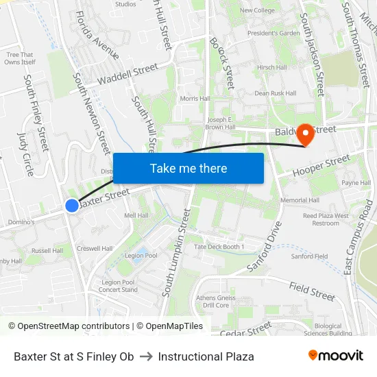 Baxter St at S Finley Ob to Instructional Plaza map