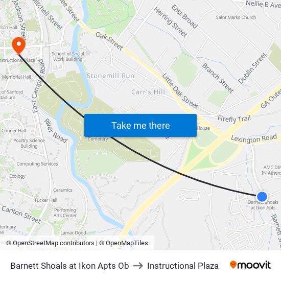 Barnett Shoals at Ikon Apts Ob to Instructional Plaza map