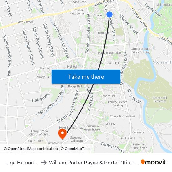 Uga Human Resources to William Porter Payne & Porter Otis Payne Indoor Athletic Facility map