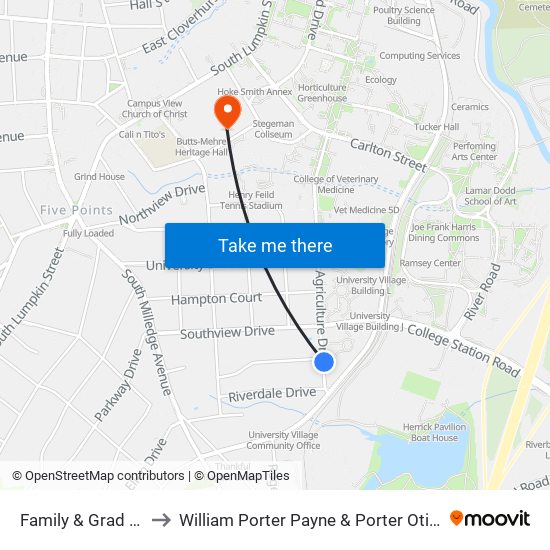 Family & Grad Housing Bldg G to William Porter Payne & Porter Otis Payne Indoor Athletic Facility map