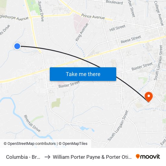 Columbia - Brookside Stop 4 to William Porter Payne & Porter Otis Payne Indoor Athletic Facility map