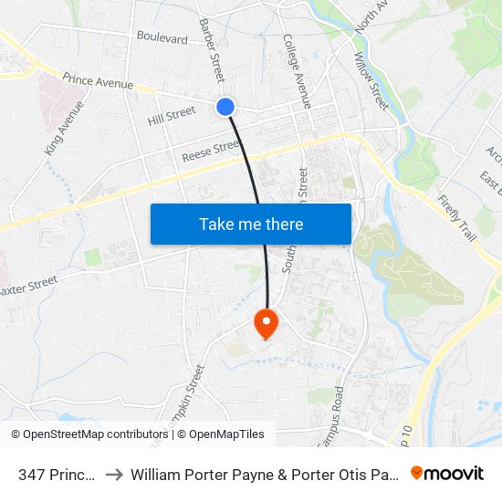 347 Prince Avenue to William Porter Payne & Porter Otis Payne Indoor Athletic Facility map